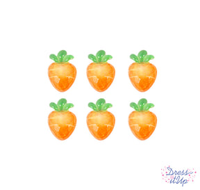 Six baby carrot flat-back embellishments add to garden crafts and kitchen decor