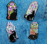 Flower & Cat Enamel Pins, Mixed Colors