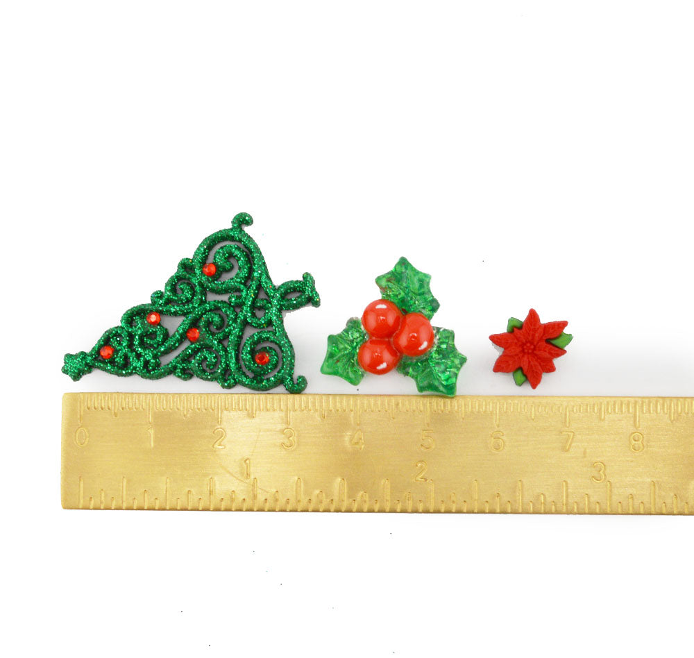 Christmas Elegance Red Green Trees Holly Holiday Themed Buttons