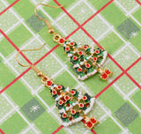 18K Gold Plated Enamel Christmas Tree Dangle Earrings