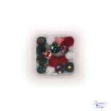 Bead assortment of fabric and faux fur pom pom style charms