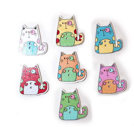 Chunky Cats Colorful Sew-Thru Wood Buttons