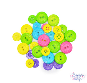 Bright color sew-thru buttons in green, blue, yellow, pink and purple