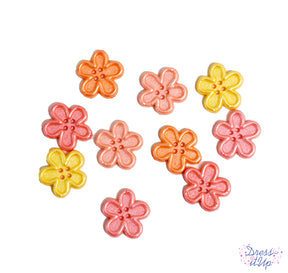 Cute flowers in oranges, pinks and yellow add to spring and garden sewing and crafts