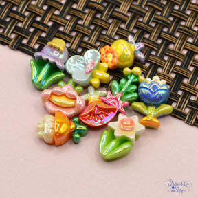 Shiny resin multi color garden flowers