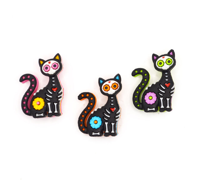 Day of The Dead Cats Multi Color Animal Holiday Themed Buttons