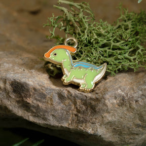 a Parasaurolophus enamel charm in 22mm x 23mm x 2mm size.
