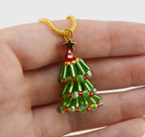 Seed Bead Style Christmas Tree Pendant Necklace