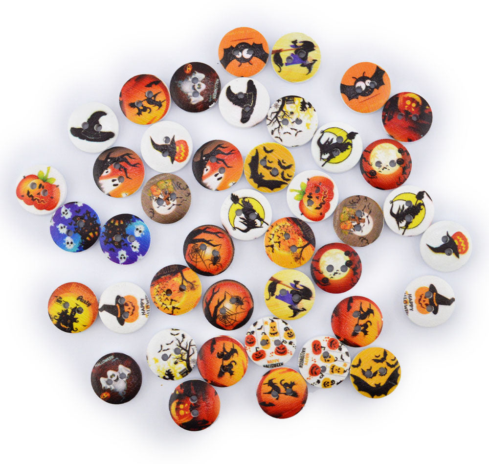Halloween Scene Wood 14mm 2-Hole Buttons
