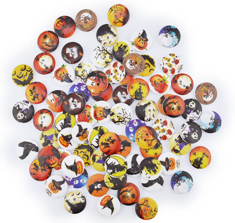Halloween Scene Wood 20mm 2-Hole Buttons