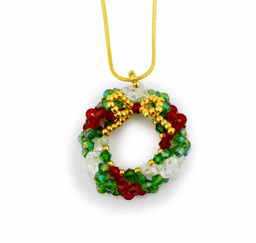 Golden Christmas Wreath Pendant Necklace