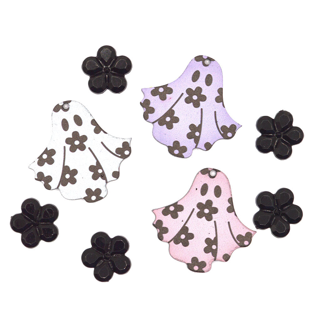 Gothic Ghost & Rhinestone Flower Halloween Embellishments