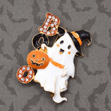 BOO Ghost Rhinestone Halloween Enamel Brooch