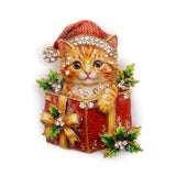 Christmas Cat & Gift Box Enamel Brooch