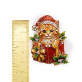 Christmas Cat & Gift Box Enamel Brooch