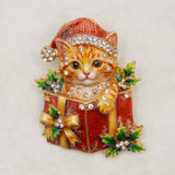 Christmas Cat & Gift Box Enamel Brooch
