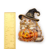 Witchy Cat & Pumpkin Halloween Rhinestone Brooch