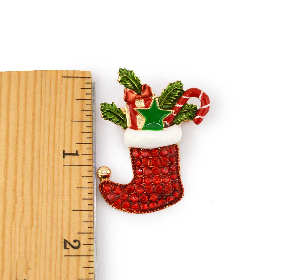 Sparkling Christmas Stocking Rhinestone Brooch