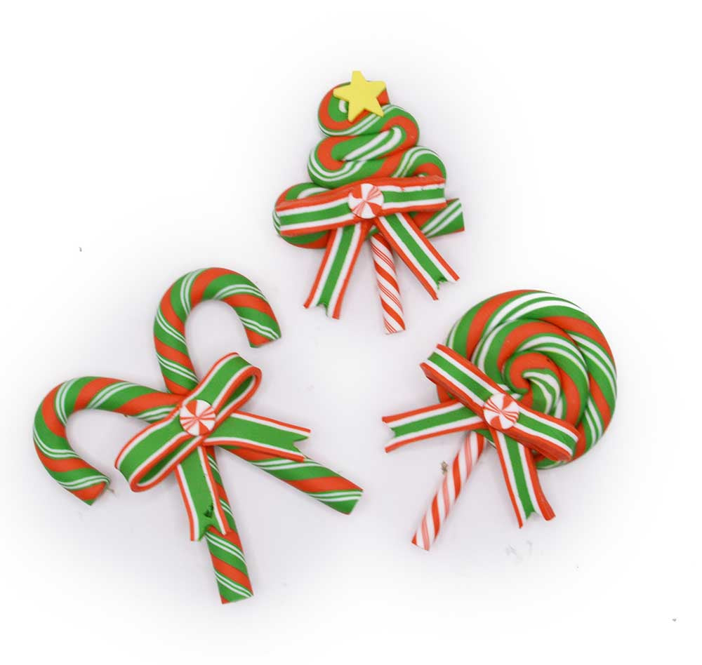 Festive Christmas Candy Cane Resin Embellishments – 3 Piece
