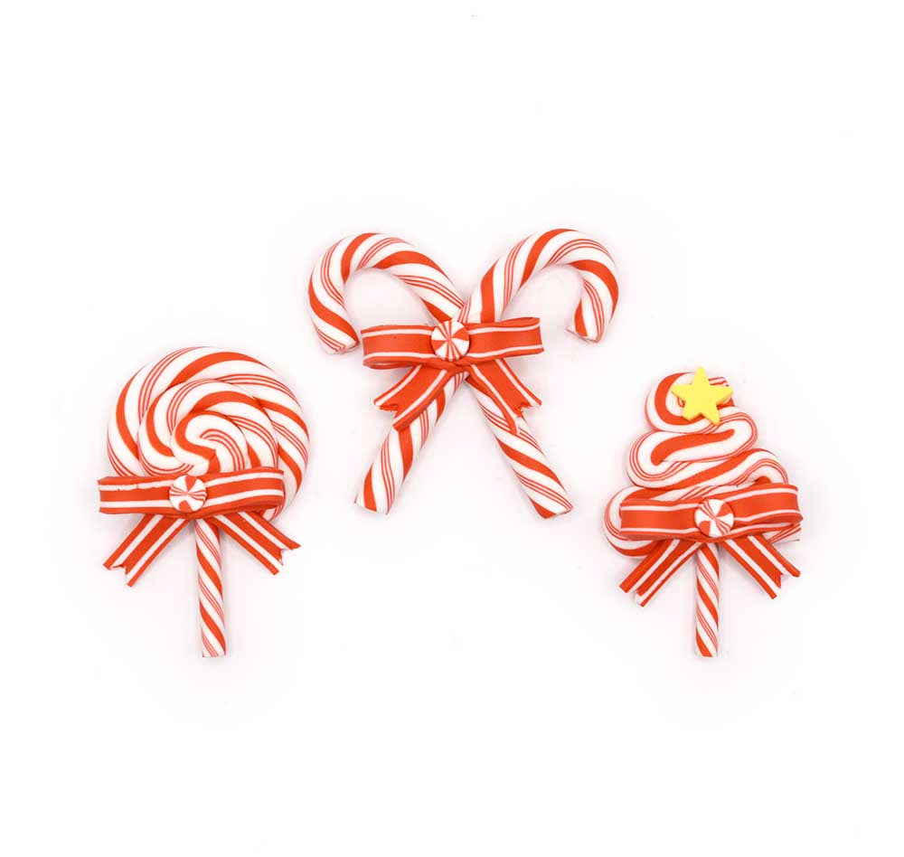 Sweet Candy Cane Resin Embellishments – 3 Piece