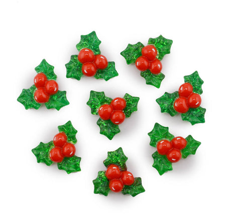 Glittering Transparent Resin Holly Leaf Christmas Cabochons
