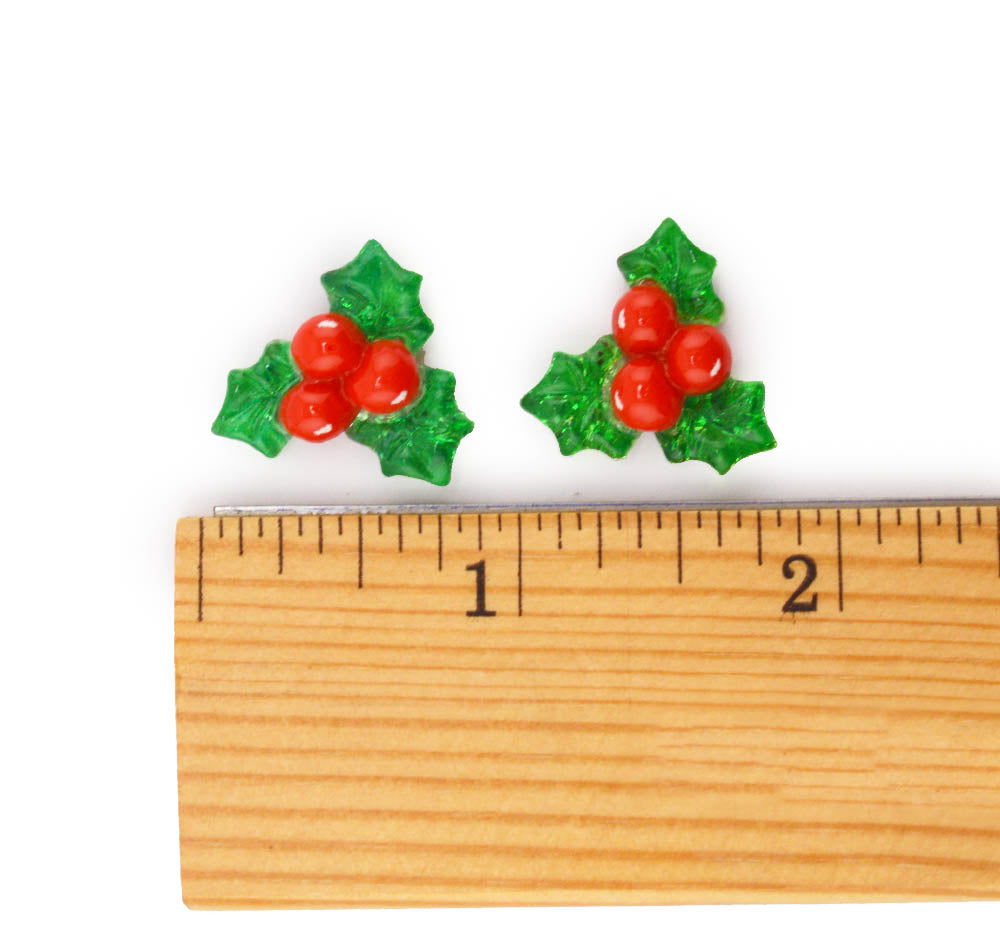 Glittering Transparent Resin Holly Leaf Christmas Cabochons