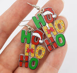Platinum "Ho Ho Ho" Festive Acrylic Dangle Earrings