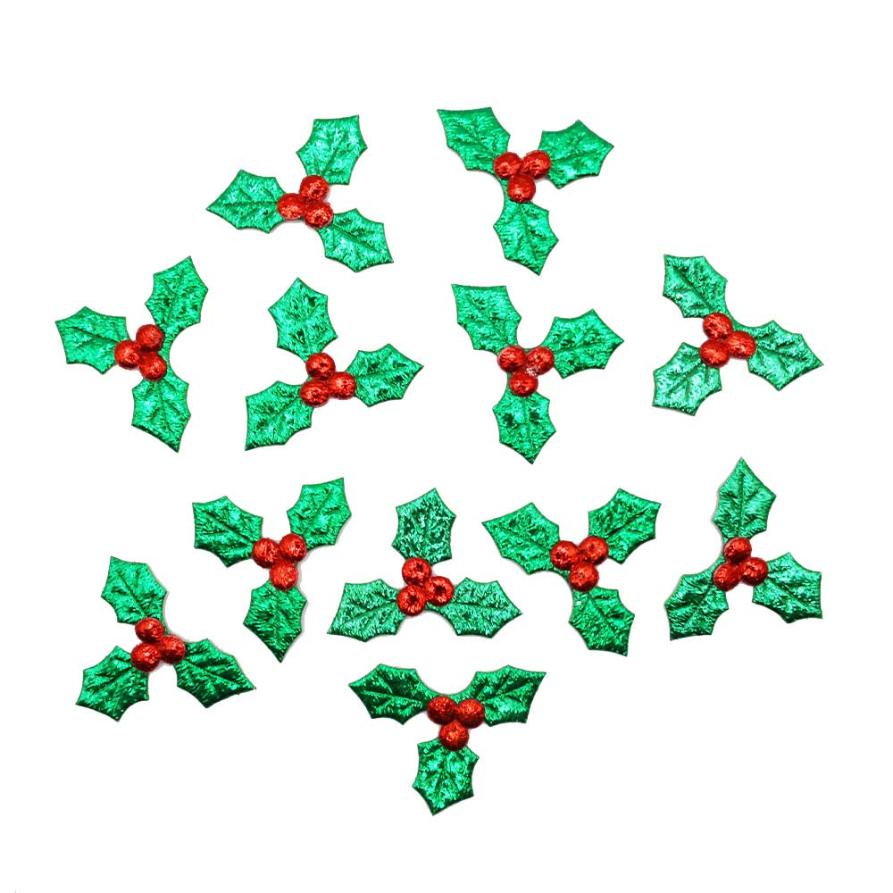 Metallic Holly Berry Fabric Flat Back Embellishments