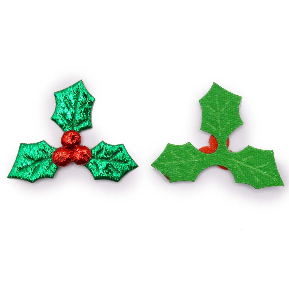 Metallic Holly Berry Fabric Flat Back Embellishments