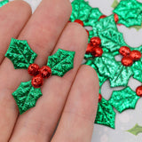 Metallic Holly Berry Fabric Flat Back Embellishments