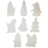 Set of nine white clay Christmas ornaments shaped like holiday gnomes each with a small gold hanging loop at the top, displayed on a clean white background.