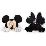 Two Mickey Mouse character accessories on a plain white background, showing the front and back views of a black enamel pin or badge.
