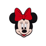 A Minnie Mouse face patch featuring black ears, a large red bow, a cream-colored face, and a black outline, shown on a plain white background.