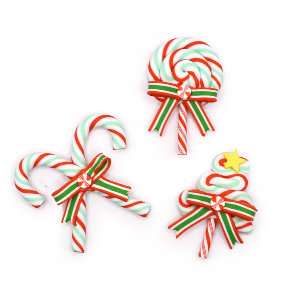 Classic Christmas Candy Cane Resin Embellishments – 3 Piece