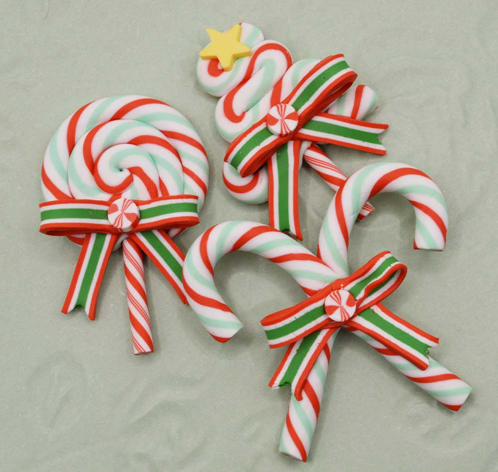 Classic Christmas Candy Cane Resin Embellishments – 3 Piece
