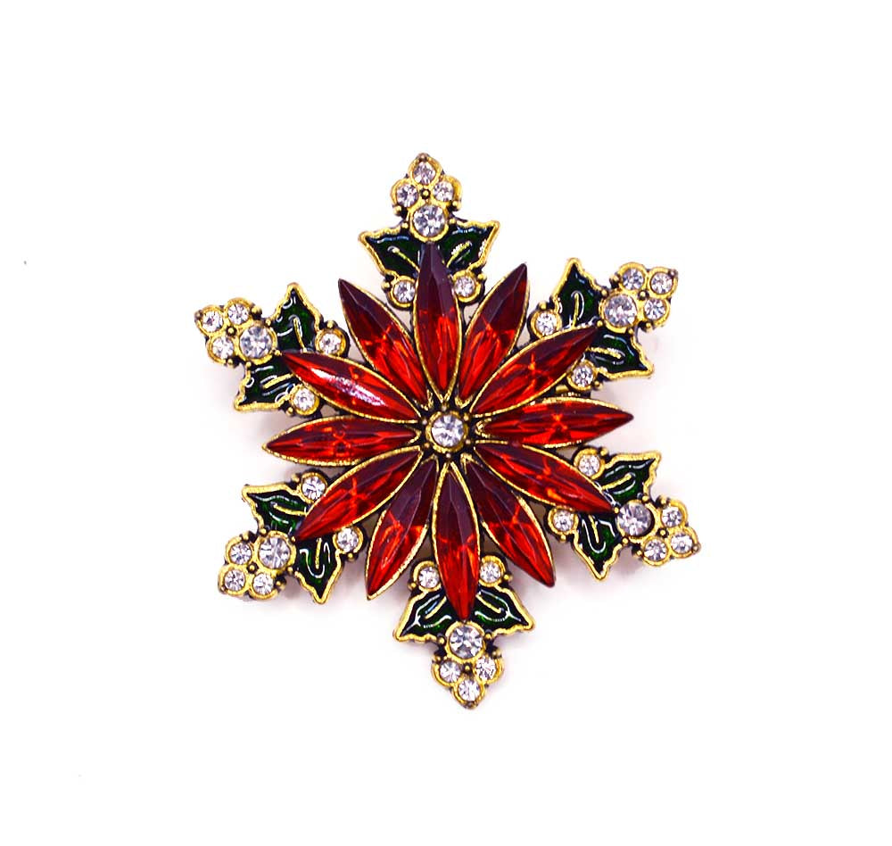 Festive Christmas Snowflake Rhinestone Brooch