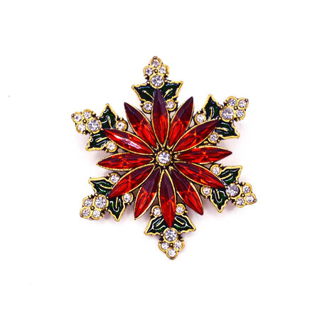Festive Christmas Snowflake Rhinestone Brooch