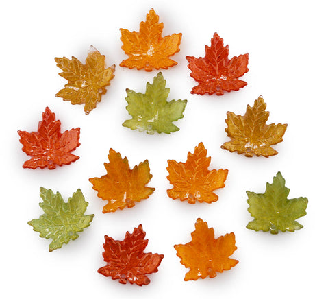 Shimmering Glass Maple Leaf Charms with Gold Dust