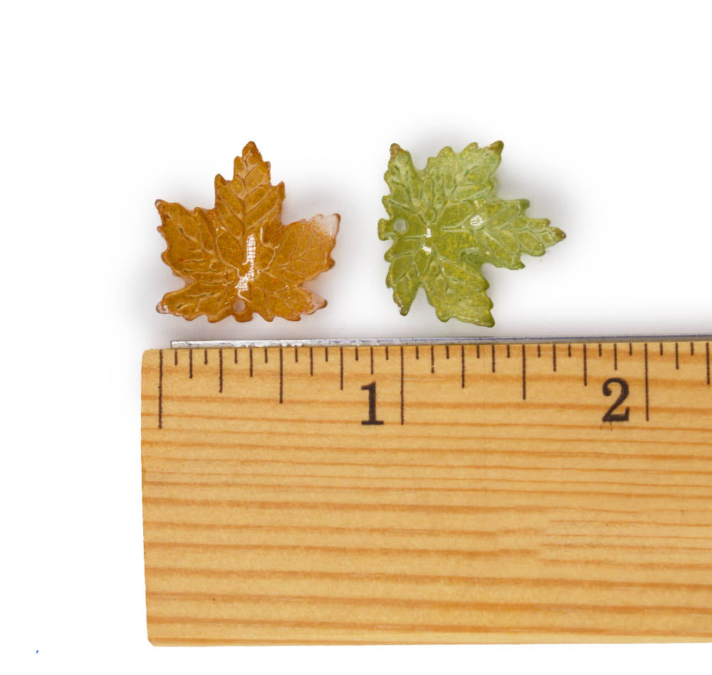 Shimmering Glass Maple Leaf Charms with Gold Dust