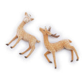 Two small deer figurine charms, one standing and one with antlers, shown on a white background.