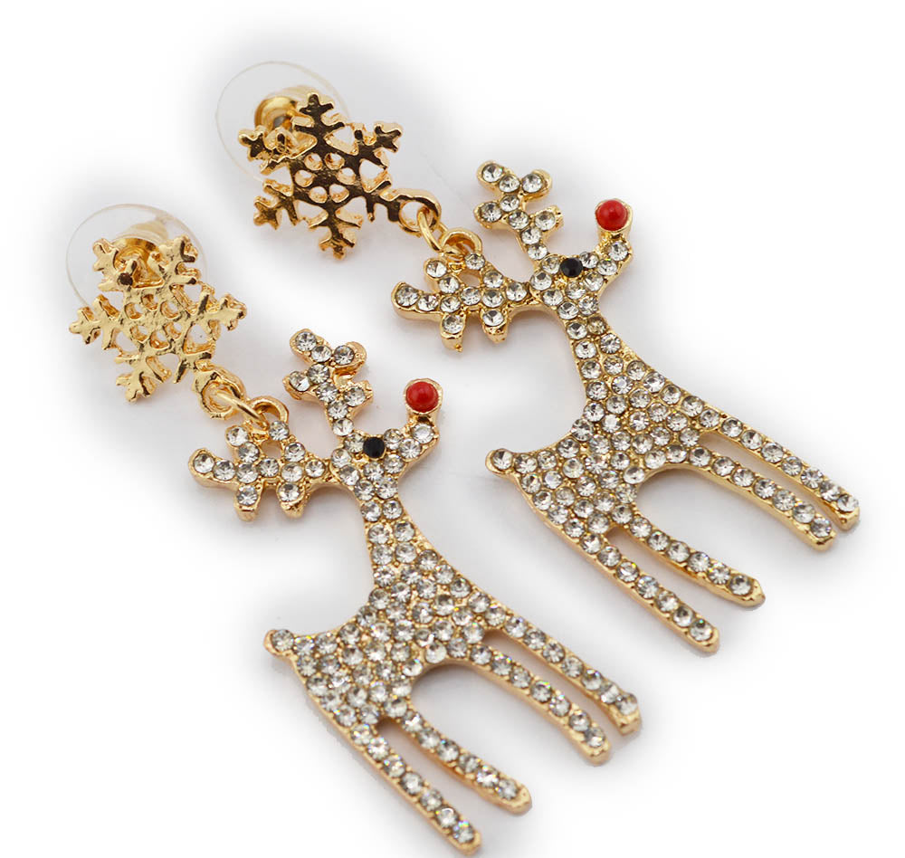 Snowflake Reindeer Rhinestone Earrings