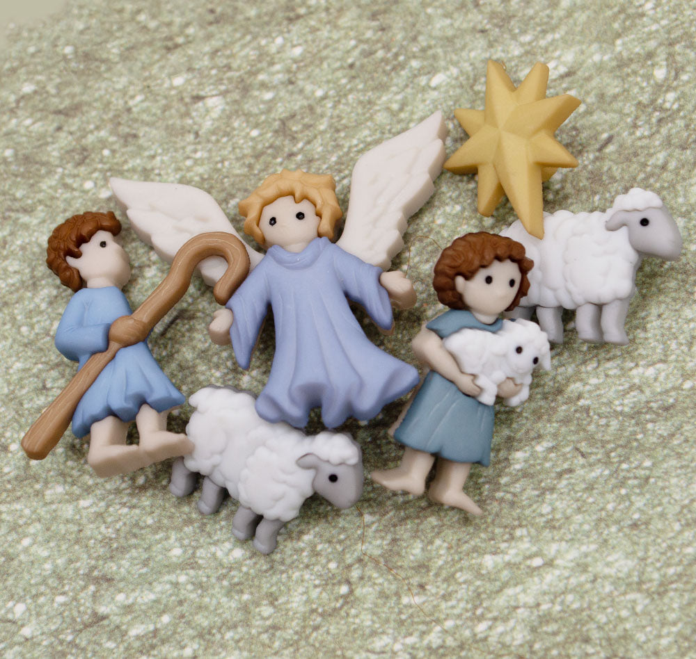 Miniature nativity scene figures on a textured surface religious shepherd for christmas crafts