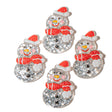 Set of four snowman-shaped glitter resin craft embellishments with red scarves and hats on a white background