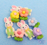Easter bunnies and pastel resin flowers perfect for spring and holiday crafts