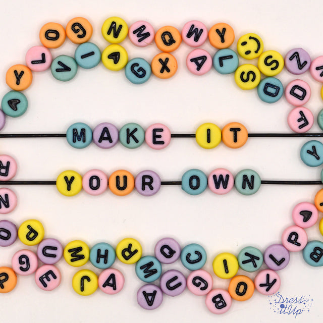 pastel letter beads with elastic cord for jewelry making