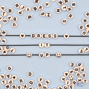 black and white plastic letter beads with elastic cord kit