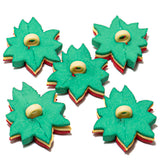 Five  flower-shaped buttons with plastic loop back for sewing onto fabric on white background