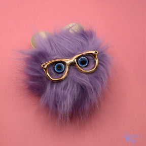 Whimsical fluffy purple cat with glasses add to bag and keychain projects