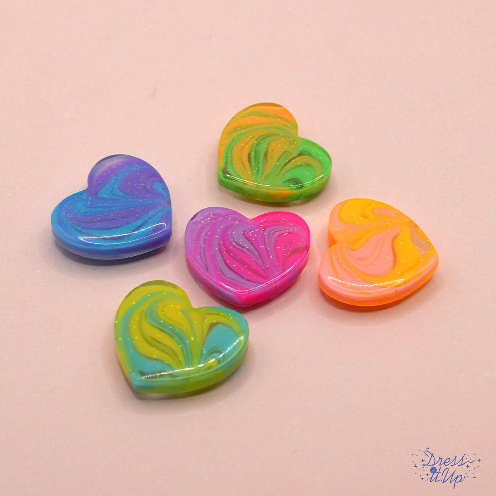 Heart flat-back embellishments in swirled colors 
