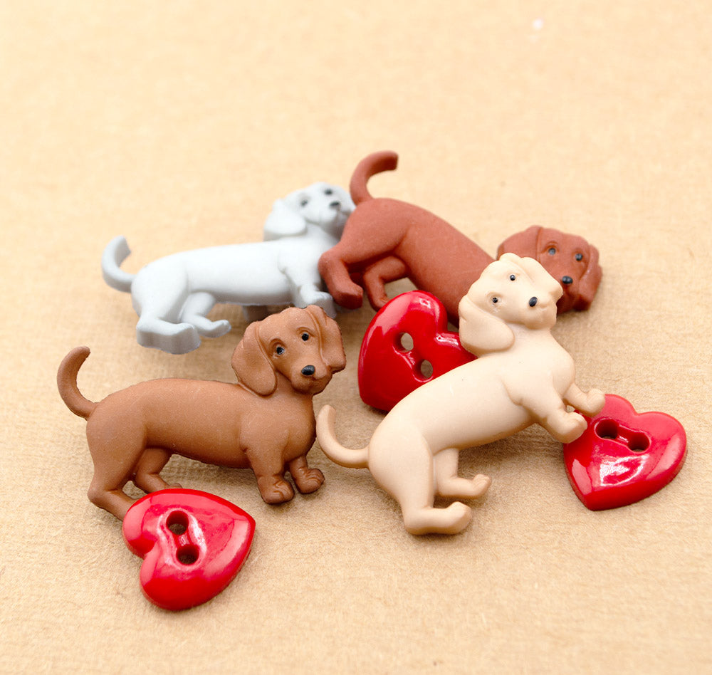 Dachshund Love Loop-Back Embellishments & Heart Buttons Mix